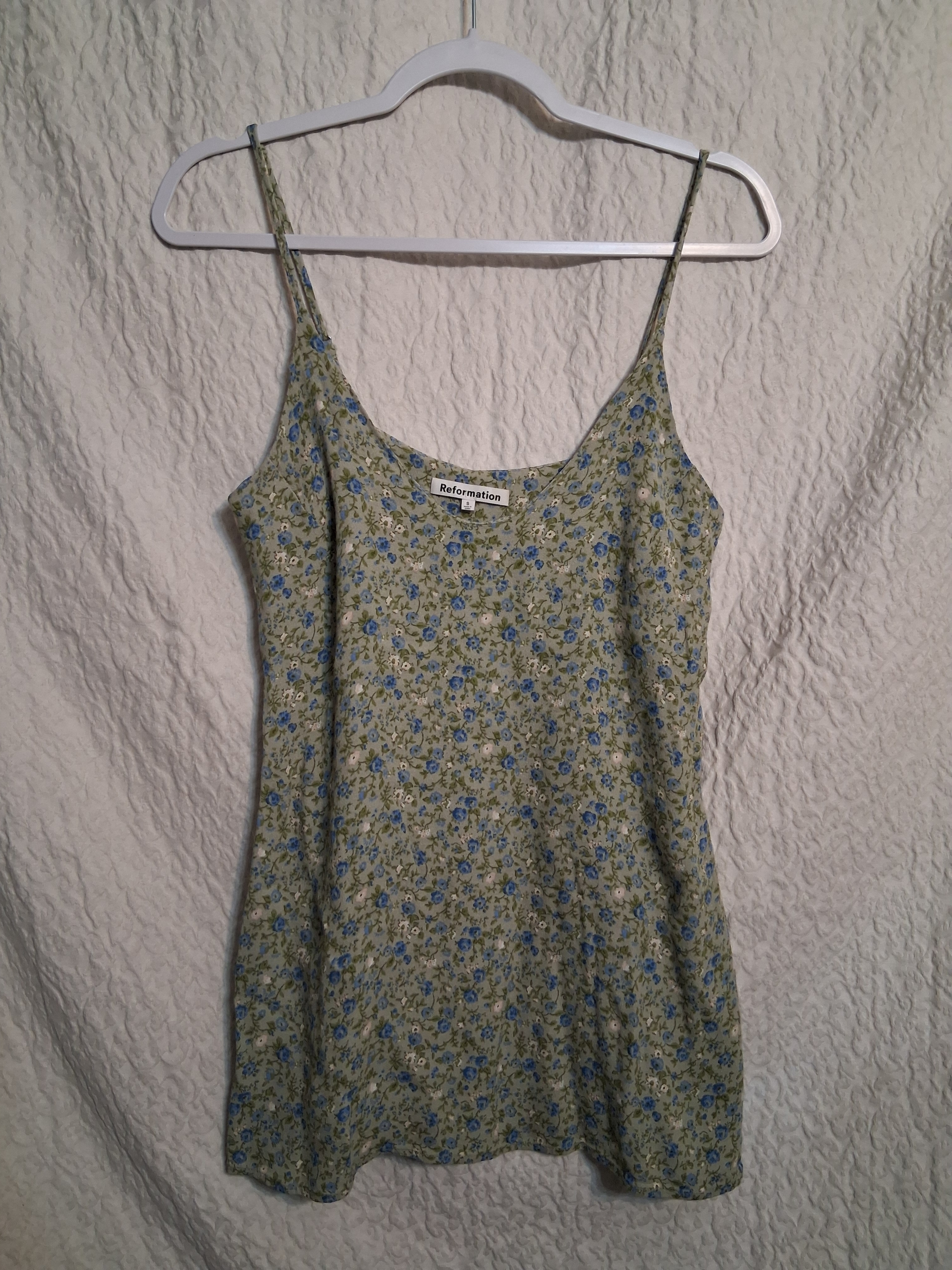 Reformation Green Floral Slip Tank Top/ Mini Slip Short Dress.